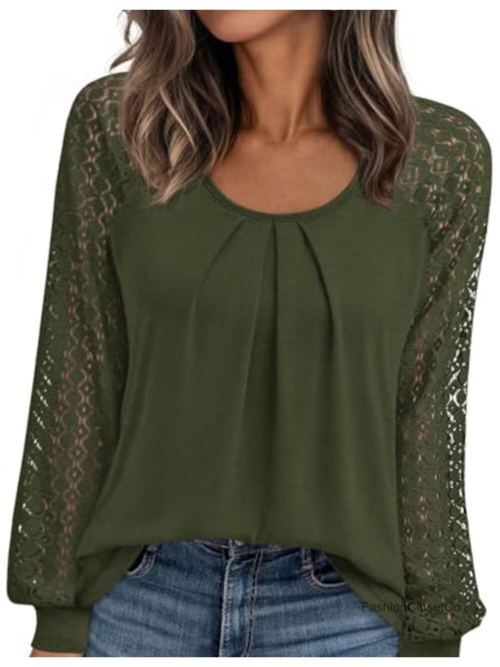 Women's Lace Long Sleeve Tunic Top Blouse Scoop Neck Casual - Picture 1 of 6
